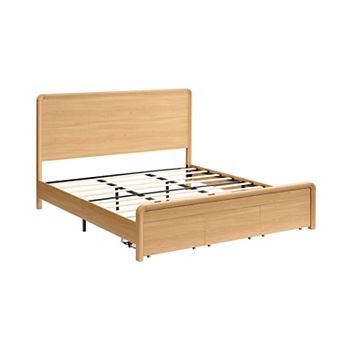 Modern Bed Frame with 50" Curved Headboard & Storage Drawers, No Box Spring Needed