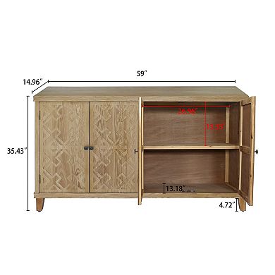 59" Wooden Accent Storage Cabinet with 4 Doors