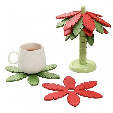 Palm Leaf Silicone Trivet Set Heat Resistant Non Slip Kitchen Pot Holders