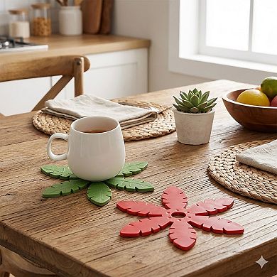 Palm Leaf Silicone Trivet Set Heat Resistant Non Slip Kitchen Pot Holders
