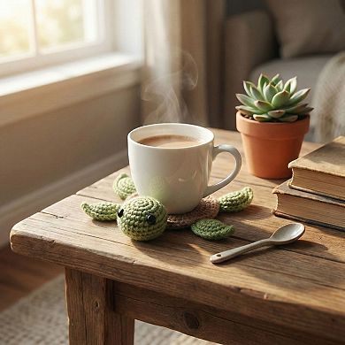 Handcrafted Crochet Turtle Coaster with Knit Animal Design