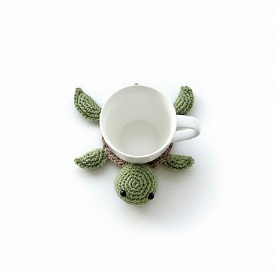 Handcrafted Crochet Turtle Coaster with Knit Animal Design