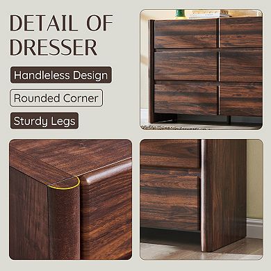 Modern 6-Drawer Dresser for Bedroom, Wide Wood Handleless Chest with Large Storage