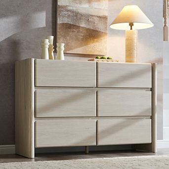 Modern 6-Drawer Dresser for Bedroom, Wide Wood Handleless Chest with Large Storage