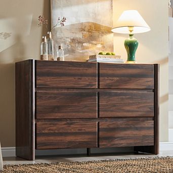 Modern 6-Drawer Dresser for Bedroom, Wide Wood Handleless Chest with Large Storage