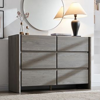 Modern 6-Drawer Dresser for Bedroom, Wide Wood Handleless Chest with Large Storage