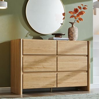 Modern 6-Drawer Dresser for Bedroom, Wide Wood Handleless Chest with Large Storage