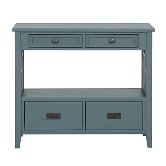 36" Cabinet Pine Wood Console Table with 4 Drawers & 1 Storage Shelf