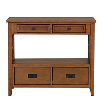 36" Cabinet Pine Wood Console Table with 4 Drawers & 1 Storage Shelf