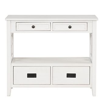 36" Cabinet Pine Wood Console Table with 4 Drawers & 1 Storage Shelf
