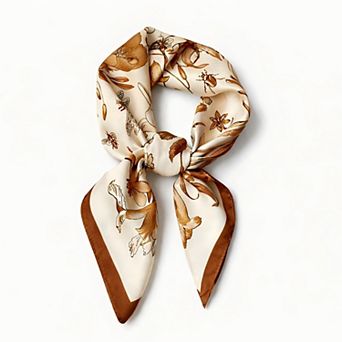 Women's Square Floral Silk Feel Scarf Lightweight Botanical Print Neck Wrap 27.5 Inch