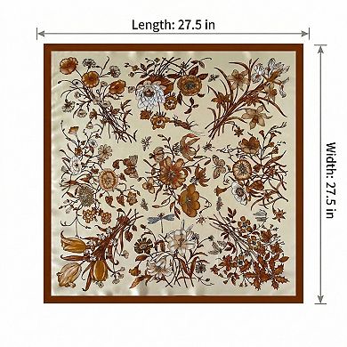 Women's Square Floral Silk Feel Scarf Lightweight Botanical Print Neck Wrap 27.5 Inch