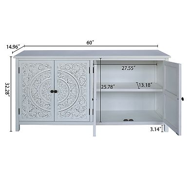 60" White Accent Storage Cabinet with 4 Doors