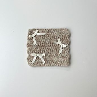 Knit Coaster with Ribbon Bow Accents Soft Table Protector