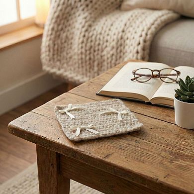 Knit Coaster with Ribbon Bow Accents Soft Table Protector