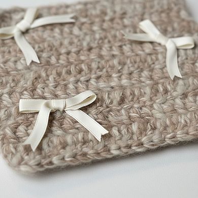 Knit Coaster with Ribbon Bow Accents Soft Table Protector