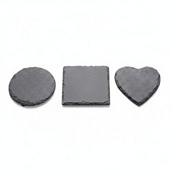 Natural Slate Stone Coaster Set Assorted Round Square Heart Shapes