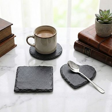 Natural Slate Stone Coaster Set Assorted Round Square Heart Shapes