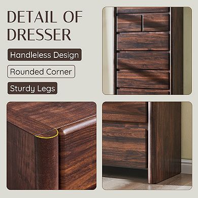 Modern 7-Drawer Tall Dresser for Bedroom, Wood Storage Chest with Rounded Corners & Large Storage