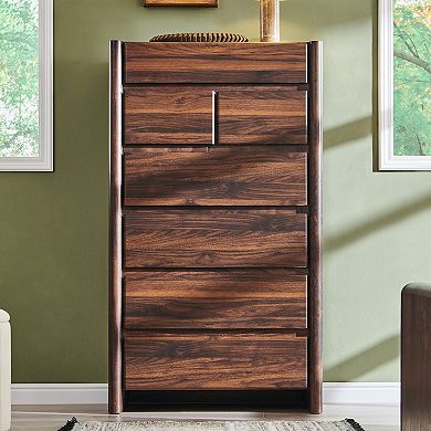 Modern 7-Drawer Tall Dresser for Bedroom, Wood Storage Chest with Rounded Corners & Large Storage