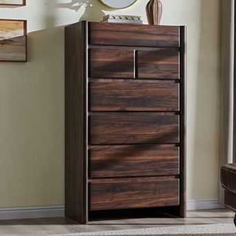 Modern 7-Drawer Tall Dresser for Bedroom, Wood Storage Chest with Rounded Corners & Large Storage