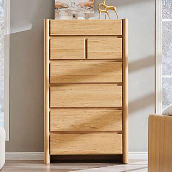Modern 7-Drawer Tall Dresser for Bedroom, Wood Storage Chest with Rounded Corners & Large Storage