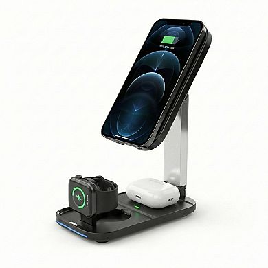 3-in-1 Wireless Charging Stand with Adjustable Phone Holder Compatible with Qi Enabled Devices