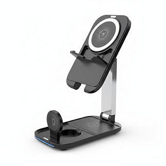 3-in-1 Wireless Charging Stand with Adjustable Phone Holder Compatible with Qi Enabled Devices
