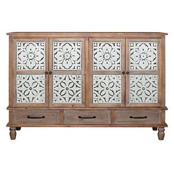 59" Chic Natural Wood Accent Storage Cabinet with 4 Doord 3 drawers