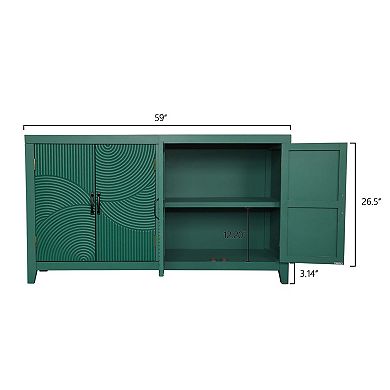 59" Green Accent Storage Cabinet with 4 Doors