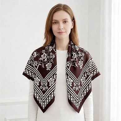 Vintage Floral Print Satin Square Scarf 35 x 35 Inches Head Scarf for Women