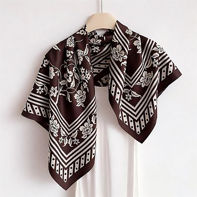 Vintage Floral Print Satin Square Scarf 35 x 35 Inches Head Scarf for Women