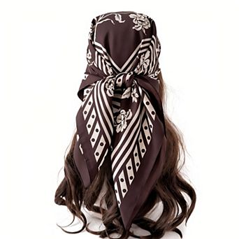 Vintage Floral Print Satin Square Scarf 35 x 35 in Head Scarf for Women