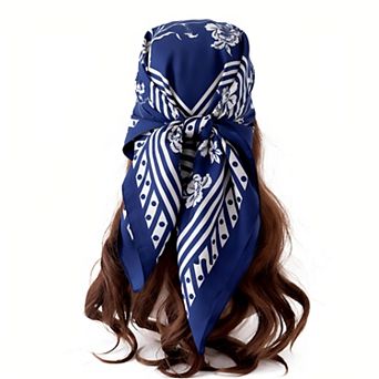 Vintage Floral Print Satin Square Scarf 35 x 35 in Head Scarf for Women