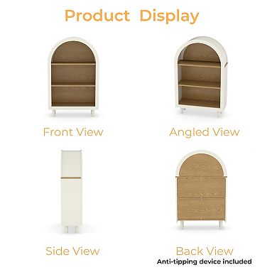 Arched 3-Tier Storage Cabinet Small Bookcase with 3 Shelves
