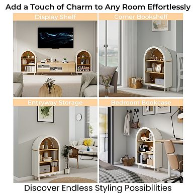 Arched 3-Tier Storage Cabinet Small Bookcase with 3 Shelves