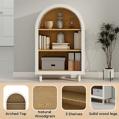 Arched 3-Tier Storage Cabinet Small Bookcase with 3 Shelves