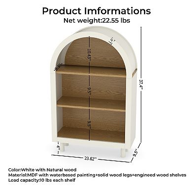 Arched 3-Tier Storage Cabinet Small Bookcase with 3 Shelves