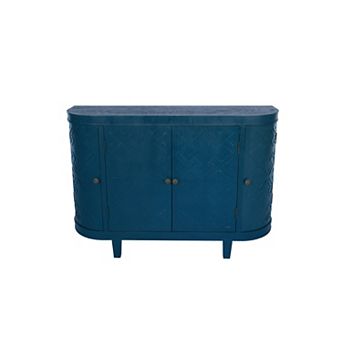 47.5" Oval Storage Cabinet with 4 Doors Fluted Accent Cabinet with Curvy Edge