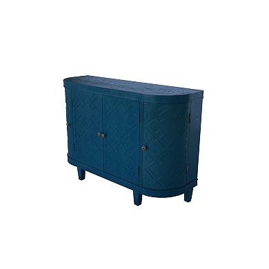 47.5" Oval Storage Cabinet with 4 Doors Fluted Accent Cabinet with Curvy Edge
