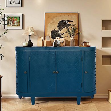 47.5" Oval Storage Cabinet with 4 Doors Fluted Accent Cabinet with Curvy Edge