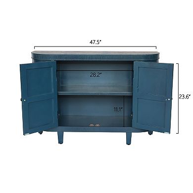 47.5" Oval Storage Cabinet with 4 Doors Fluted Accent Cabinet with Curvy Edge