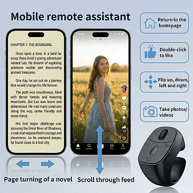 Bluetooth Ring Remote Control with Scroll Wheel for Phone Browsing and Photos