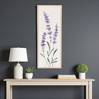 HomeRoots 32" X 12" Natural White And Lavender Floral Wood Framed Art