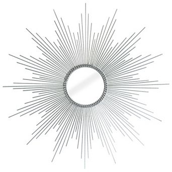 HomeRoots 32" Silver Metal Sunburst Geometric Framed Accent Mirror