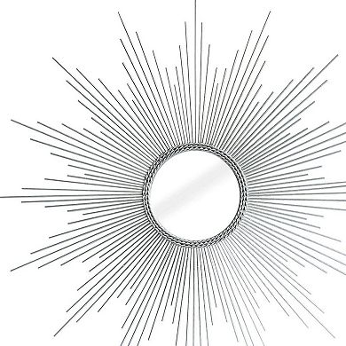 HomeRoots 32" Silver Metal Sunburst Geometric Framed Accent Mirror