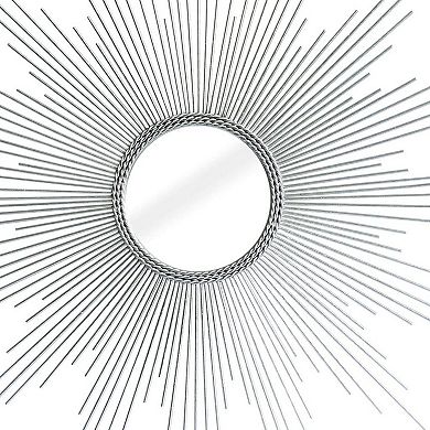 HomeRoots 32" Silver Metal Sunburst Geometric Framed Accent Mirror