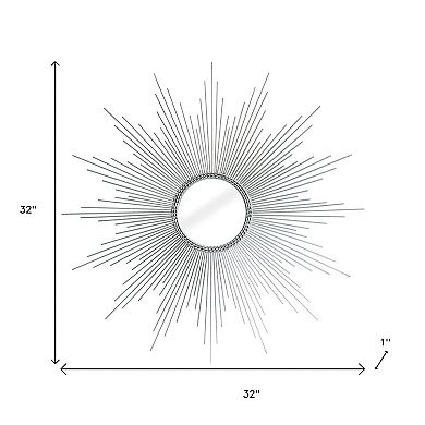 HomeRoots 32" Silver Metal Sunburst Geometric Framed Accent Mirror