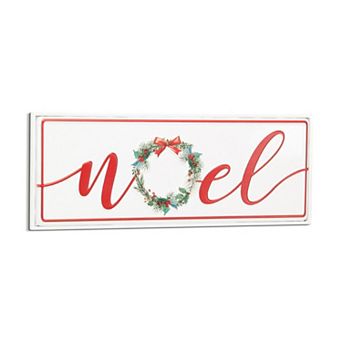 HomeRoots 7" X 19" White and Red Christmas Noel Metal Wall Decor