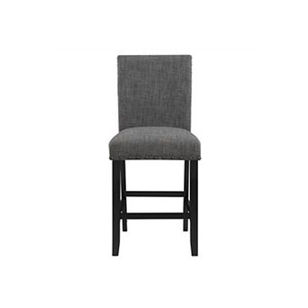 HomeRoots Set of Two 26" Gray and Black Wood and Fabric Counter Height Bar Chairs